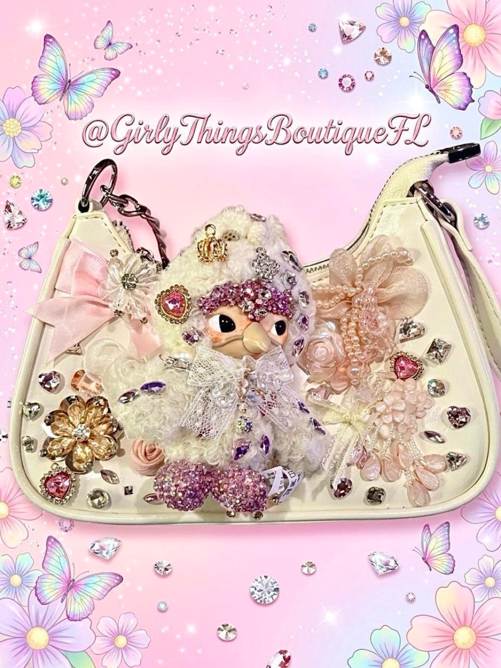 Limited Edition Hirono “More Than Words” Blinged Out Crossbody Bag. Secret Plush